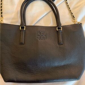 Tory Burch Black Leather Tote with Tassel